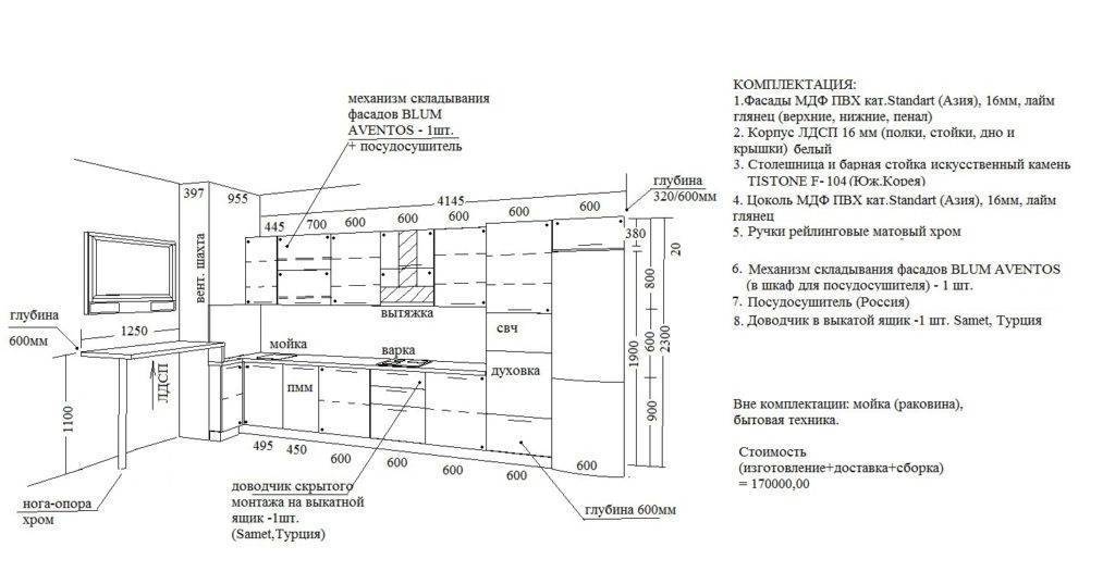 Стандарты кухонного гарнитура от mebel169.ru